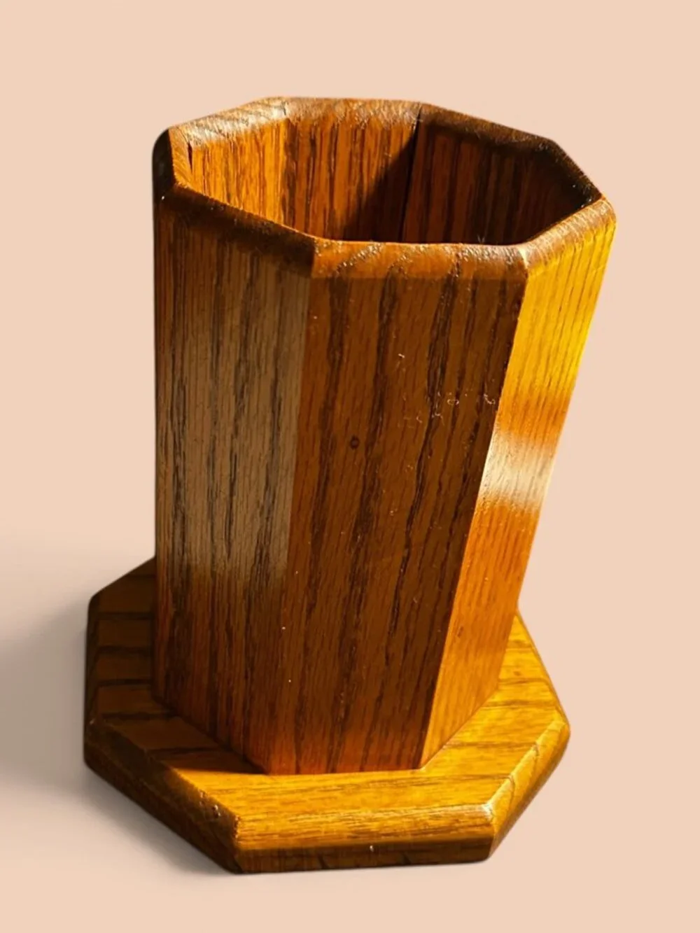 Handcrafted Octagonal Wooden Holder With Rich Grain Finish 6.5